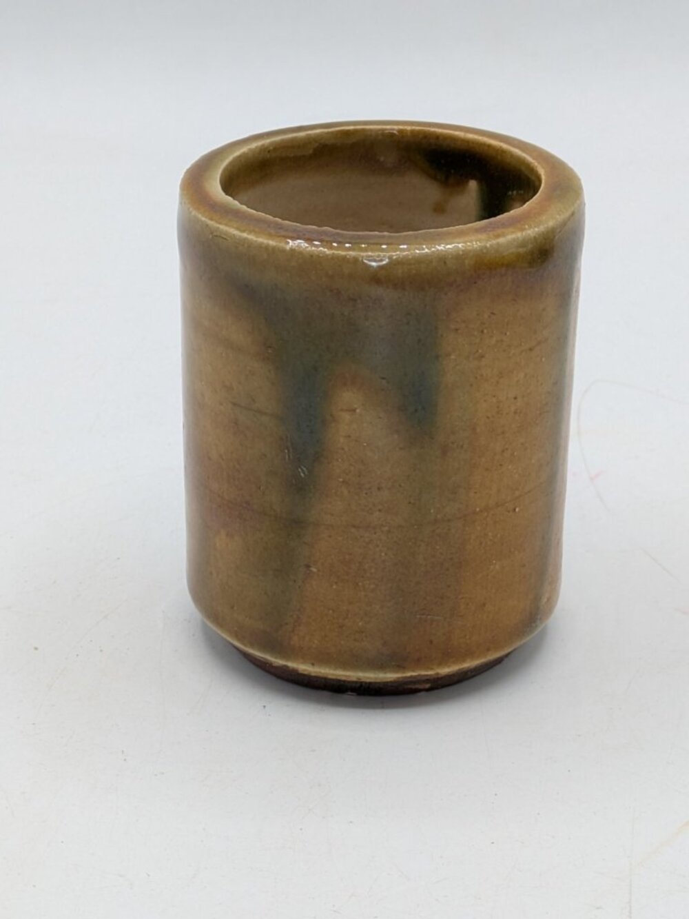 Studio Art Pottery Succulent Vase Toothpick Candle Holder Green Tan Glaze 3"